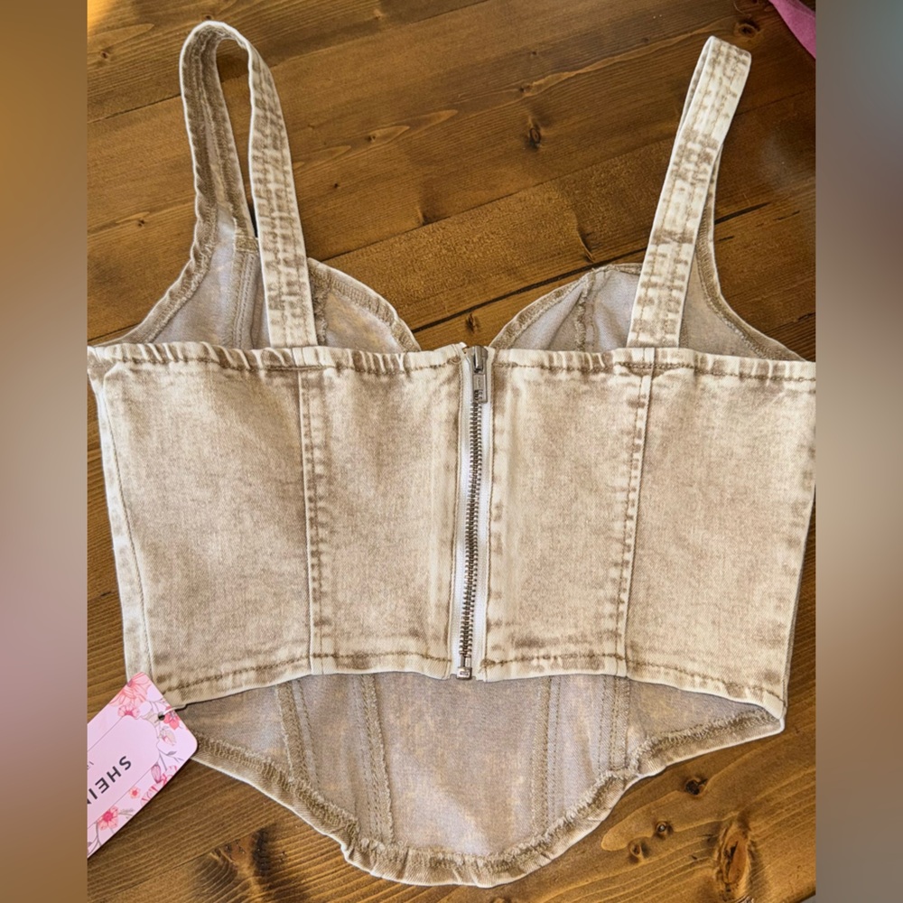 SHEIN Acid Wash Denim Corset Crop Top – Size Small (US 4) - Picture 3 of 4
